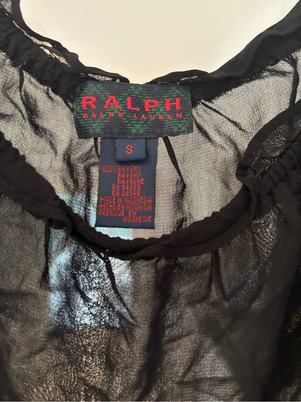 Vintage Ralph Lauren Black Sheer Ruffled Neck Blouse - Picture 2 of 3
